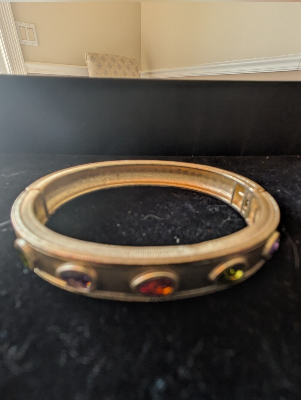 Gold-Tone Multi-Gemstone Hinged Bangle Bracelet